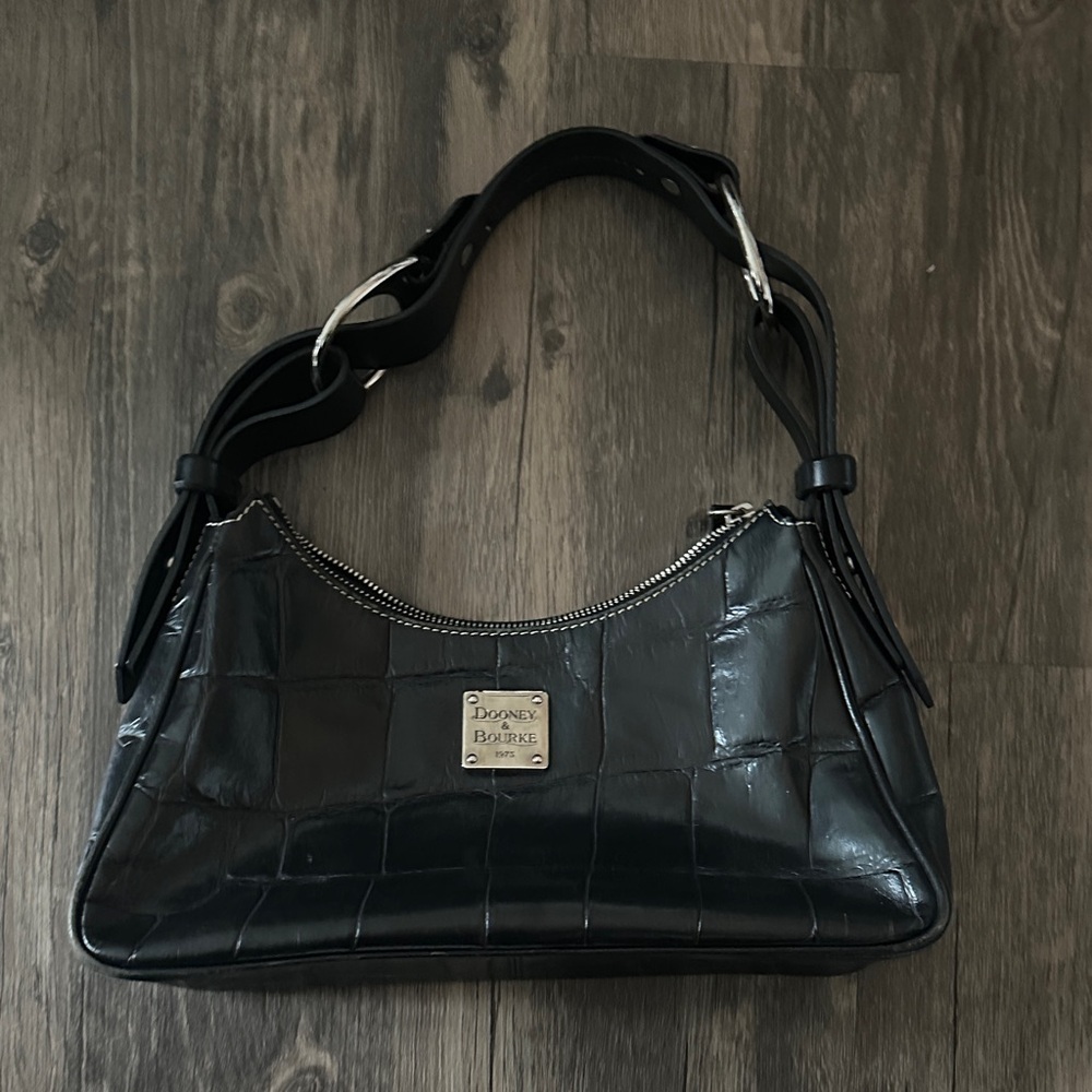 Dooney & Bourke Black Croc-Embossed Leather Shoulder Bag